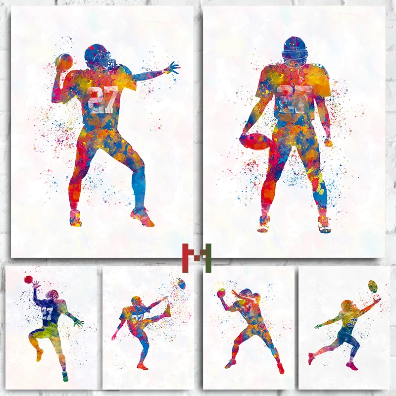 Акварель Американский футбол Холст плакат Спорт Футбол Настенный
