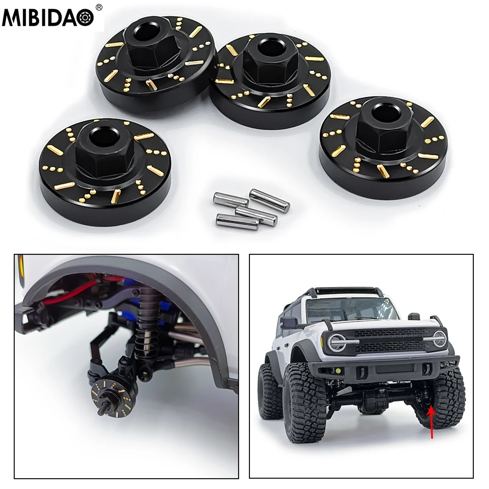 MIBIDAO 4Pcs Black Coating Brass Wheel Hex Hub Counterweight For 1/18 TRX-4M Bronco Defender RC Crawler Car Parts