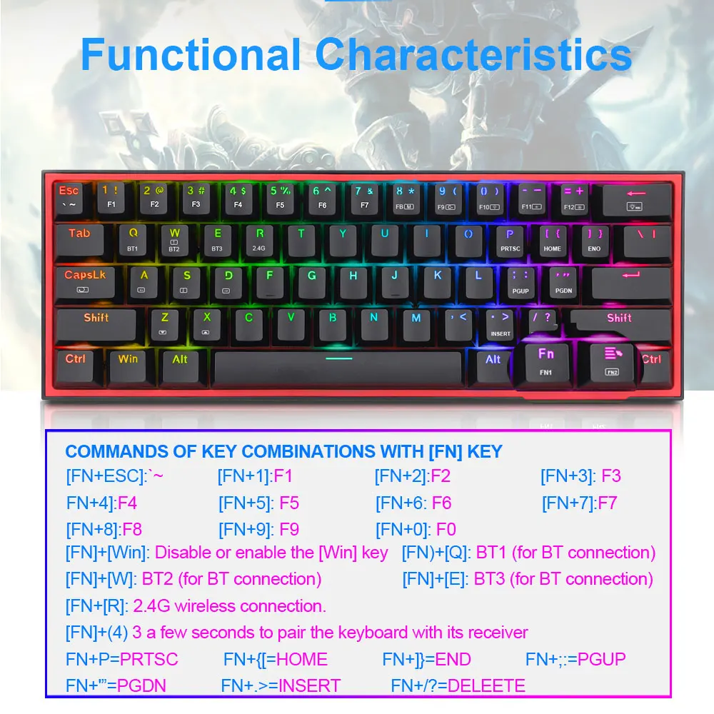 REDRAGON Fizz Pro RGB USB Поддержка Bluetooth беспроводной 2 4G 3 режима Механическая игровая