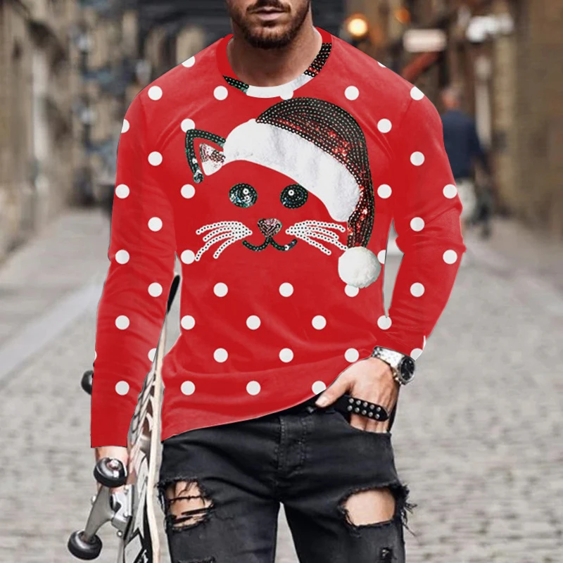 

European and American popular men's leisure sports 3D digital printing T-shirt Street trend 3D printing long sleeve T-shirt s-6x