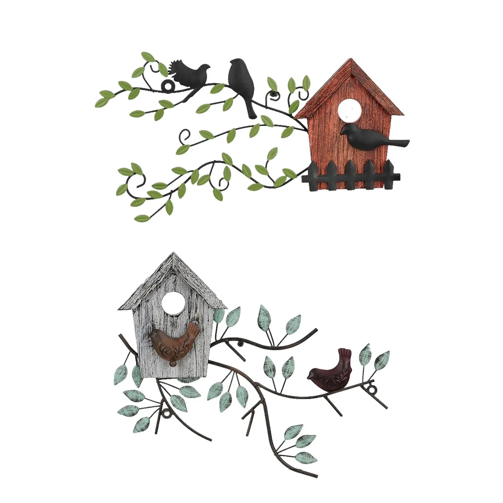 

Metal Birds Wall Decor Birdhouse Art Hanging Ornament for Outdoor Holiday Gift Patio