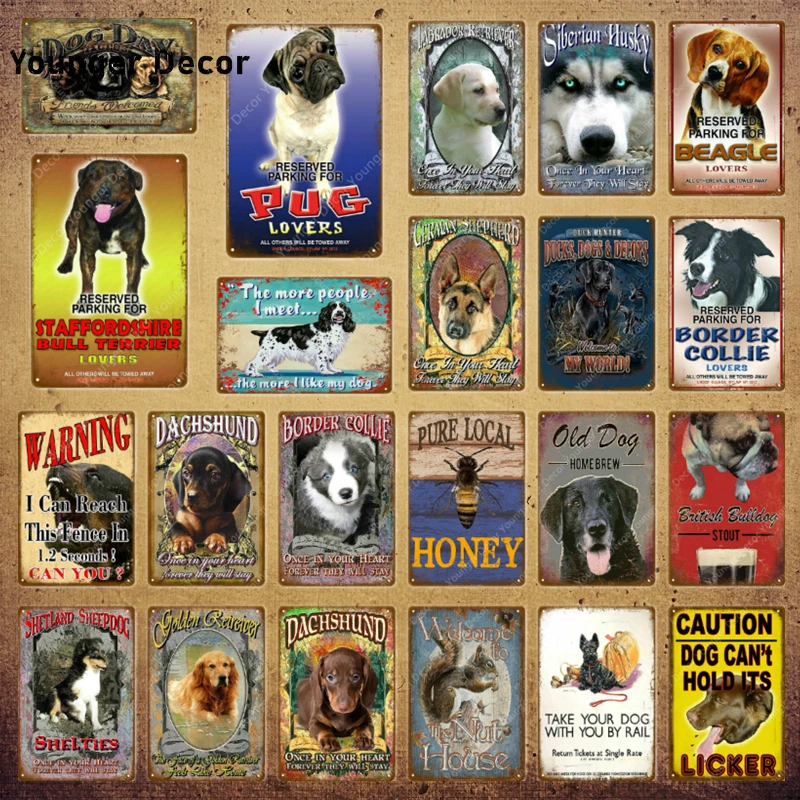 

Caution Pet Dogs Animals Metal Tin Signs Vintage Wall Poster Painting Plate Art Gift Pub Bar Club Kids Room Home Decor Painting
