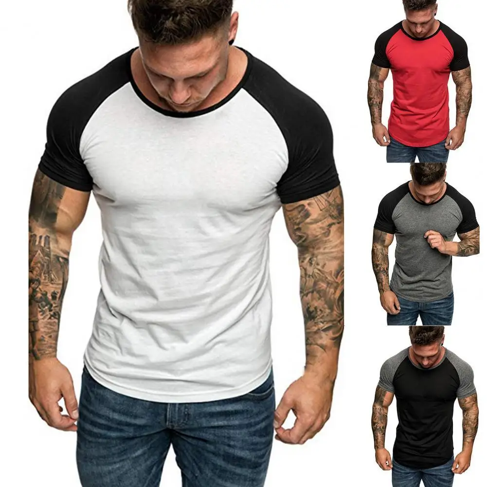 

Summer Oversized T-shirt For Men Breathable Contrast Color Anti-pilling Round Neck Simple Slim Men Top for Sports