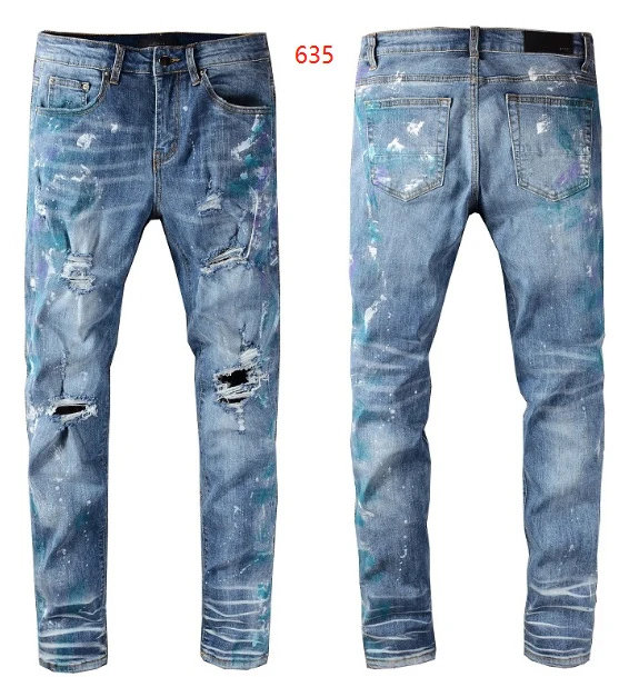 Специальное предложение Мужские Синие рваные джинсы в стиле high street облегающие