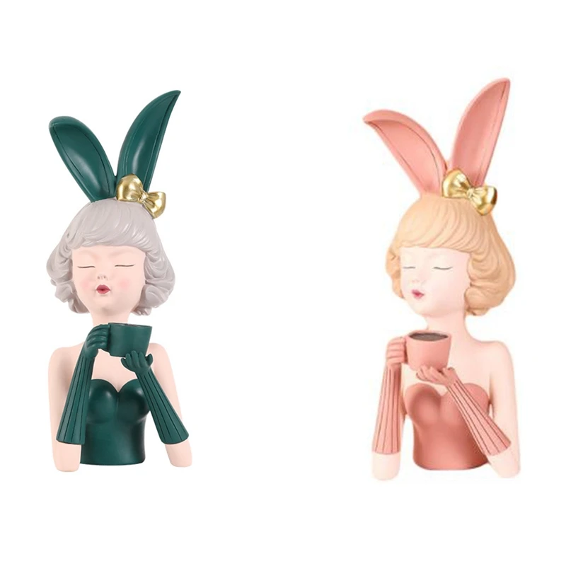 

Creative Coffee Cup Bunny Girl Statue Home Decoration, Can Hang Necklace And Dressing Table Decor
