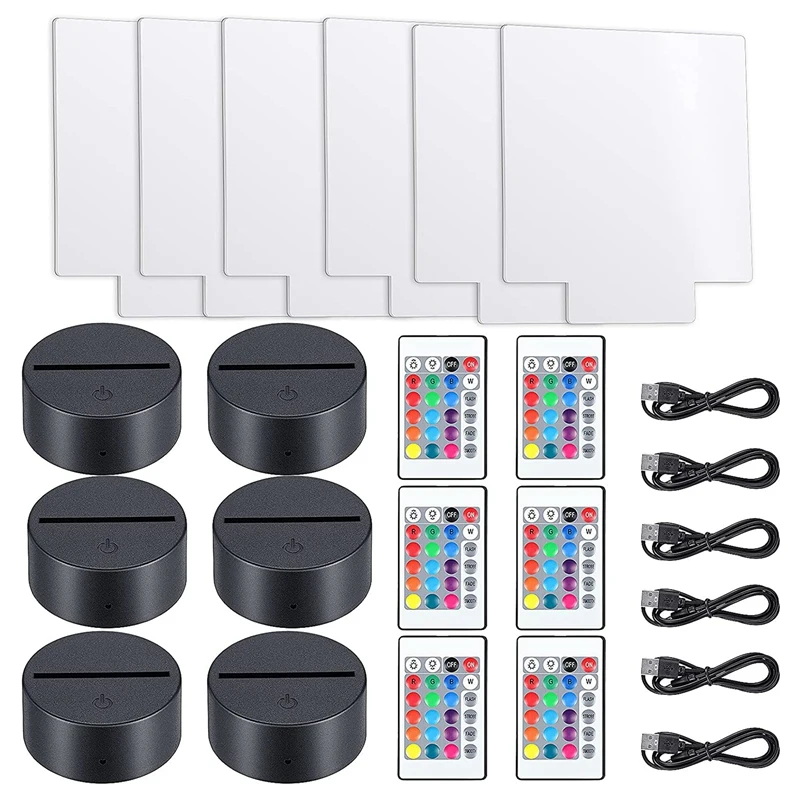 

6 Sets 3D Night LED Light Lamp Bases Adjustable 16 Colors 4 Modes Acrylic Lamp Base for Restaurant Room (Square Style)
