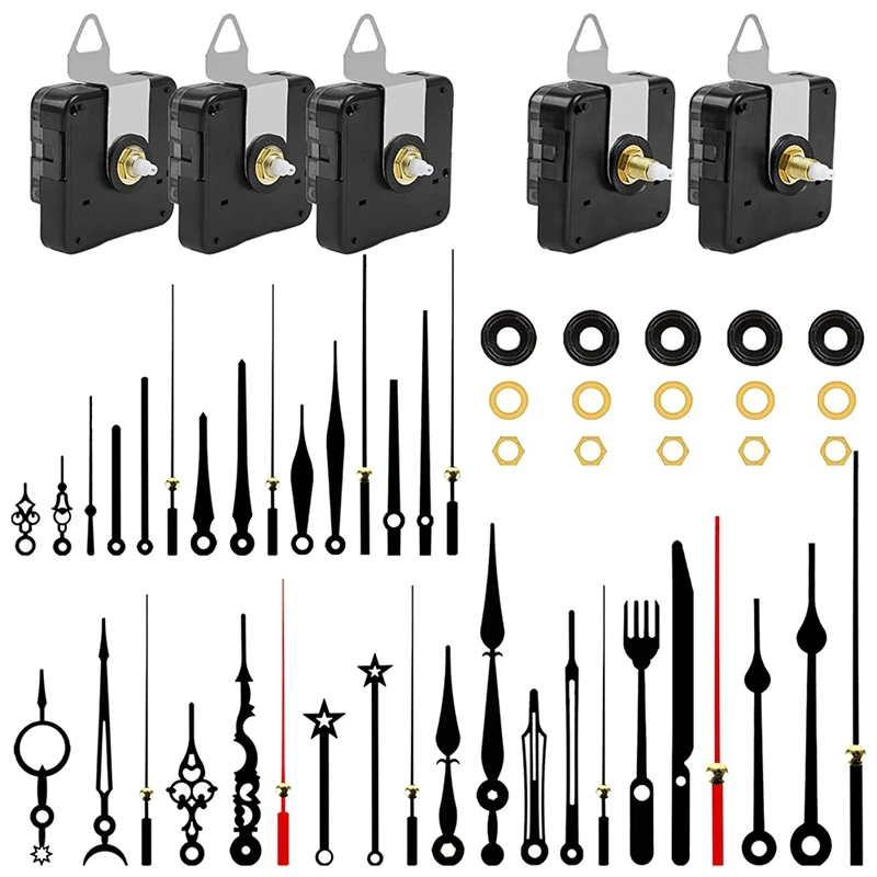 

5Pcs High Torque Quartz Clock Movement Mechanism Replacement Clock Kit For DIY Clock Parts Shaft Lengths 13/18Mm