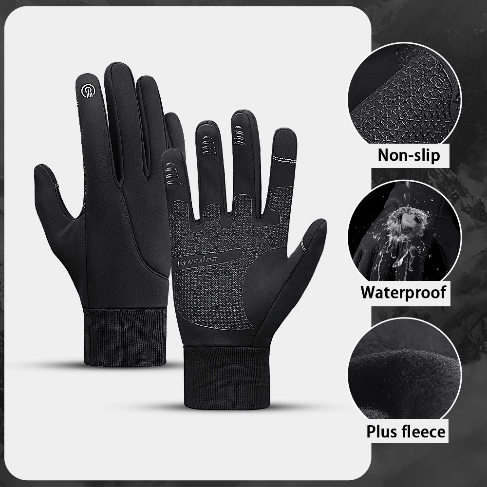 

Зимние перчатки для спорта на открытом воздухе для мужчин и женщин, Нескользящие теплые бархатные ветрозащитные велосипедные перчатки для ...