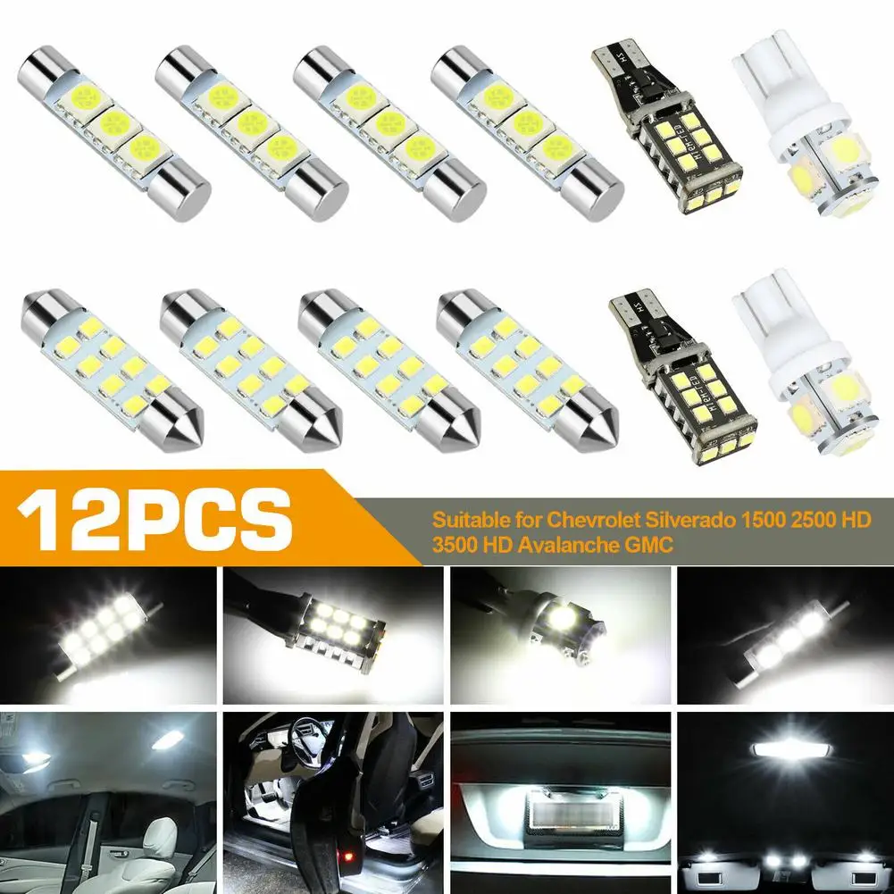 

12pcs 1210 T10 Car License Plate Lamp Power Saving Ba9s 5050 Reading Light Trunk Tail Parking Bulbs Set