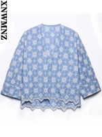 xnwmnz blusas women fashion embroidery asymmetry cotton blouses vintage drop shoulder sleeves side vents female shirts chic tops