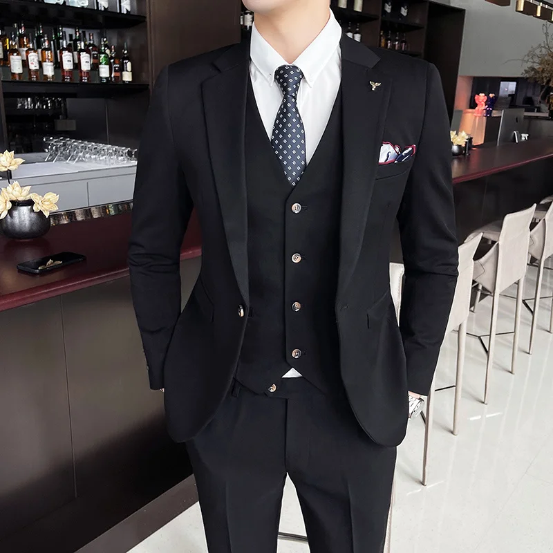 

(Blazers+Vest+Pants) Set 3 Pieces /Men's Business Casual Fashion Three Piece Solid Color Suit Jacket Coat Trousers Waistcoat