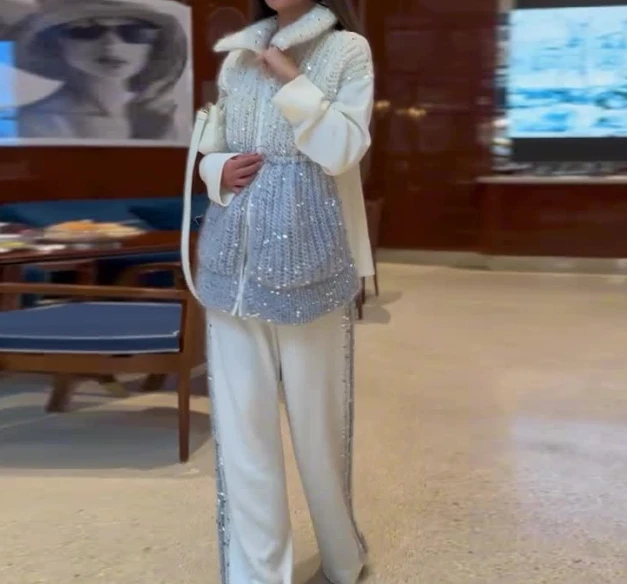 Элегантные комплекты из 2 предметов для женщин модный толстый вязаный свитер с