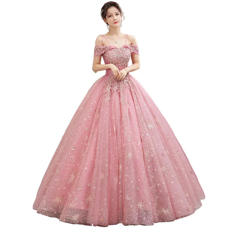 LIYYLHQ Elegant Mexican Quinceanera Dresses Shining Beading Ball Gown Prom Dress Plus Size Pink Customized