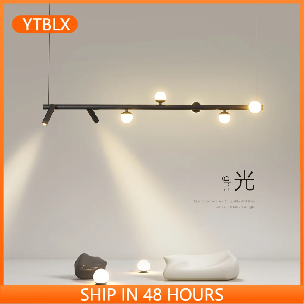 

Modern Simple LED Pendant Light Black / White Dining Room Island Long Hanging Lamp Restaurant Bar Nordic Designer Art Luminaires