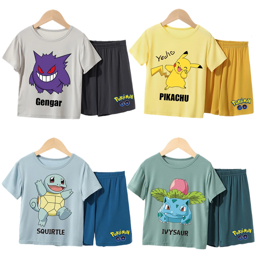 

Pokemon Charizard Snorlax Gengar Charmander Parent-child Home Clothes Set Modal kids Summer Thin Short Sleeve Casual Pajamas
