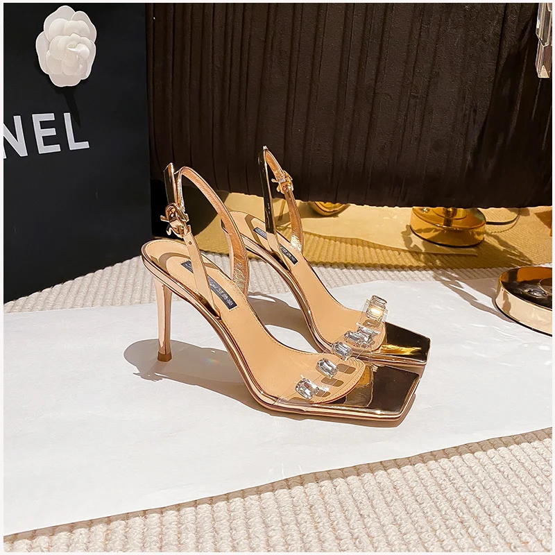 2023 Summer New Women 'High Heels Sexy Women's Sandals One Button Rhinestone Pumps Roman  Fashion Sandals Party Women's Shoes