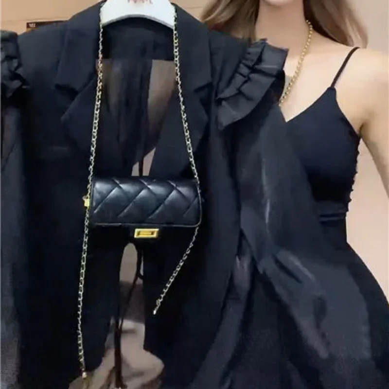 Internet Celebrity Elegant Fashion Suit Women's Western Style Mesh Casual Ruffled Suit Jacket Wide Leg Shorts Two-piece Set Fash