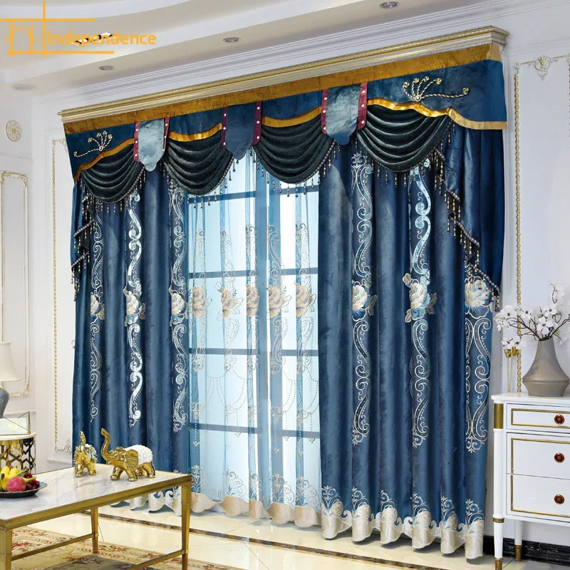 

European-style High-end Chenille Embroidered Window Screen Thickened Blackout Curtains for Living Room Bedroom Finished Valance
