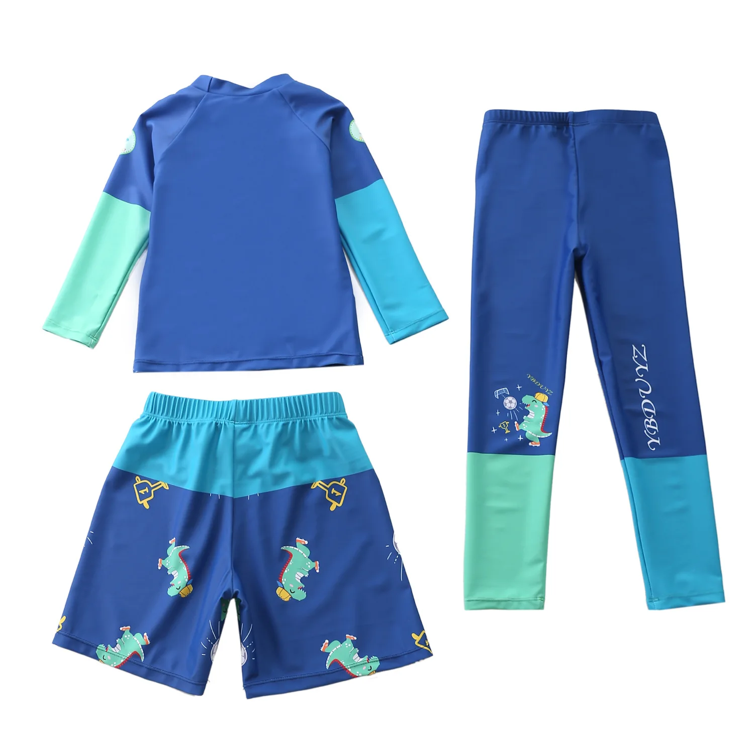 Children's Swimwear 3 Pieces Long Sleeve Rash Guard Dinosaur Print Swimsuit Boy Beach Diving Surfing Swimming Bathing Suit Kids