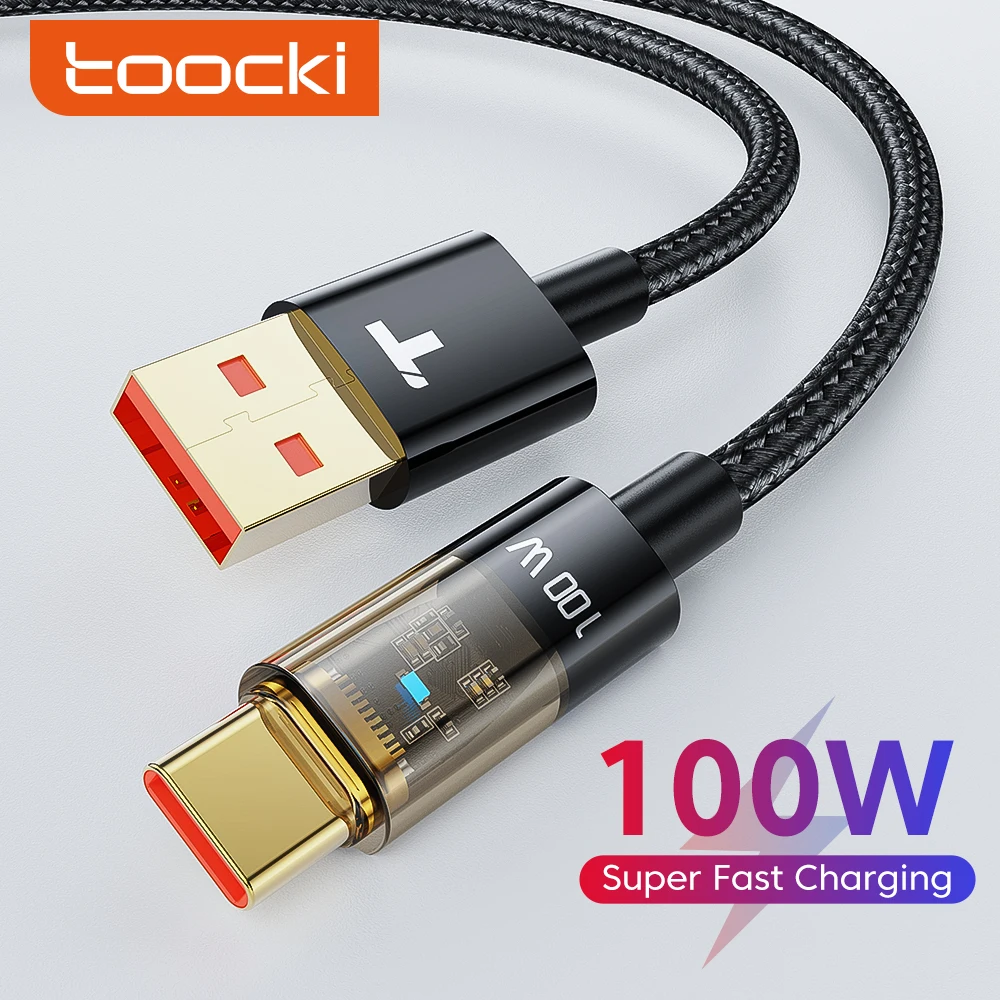 Toocki 6A USB Type C Cable Wire For Samsung S10 S20 100W Super-Fast Charge USB-C Charger Data Cord For Huawei P40 P30 Mi 12 Pro