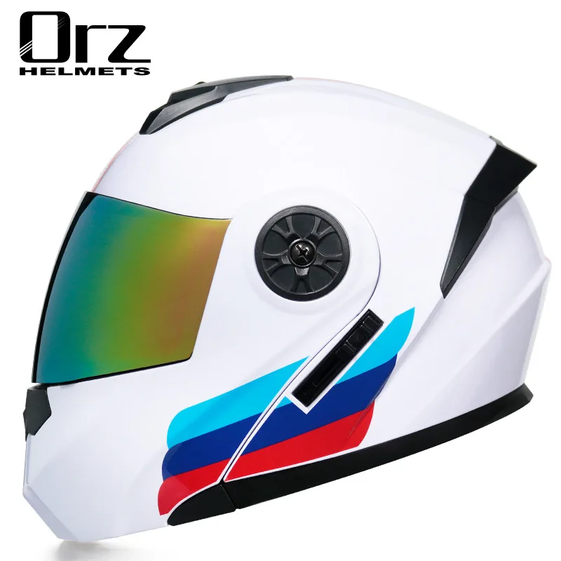 

ORZ Womens Flip Up Double Lens Motorcycle Helmet Removable and Washable Liner Aerodynamic Design Modular Helmet DOT Approved