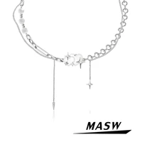 masw modern jewelry star pendatn necklace cool original design high quality brass thick silver plated chain necklace women gift