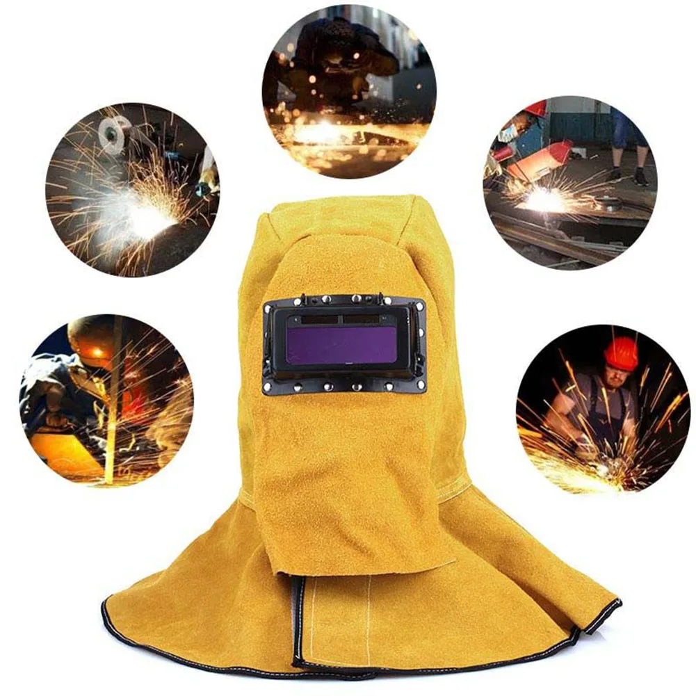 

1PC High Temperature Spatter Proof Cowhide Welding Helmet Welder Tig Mig Hood Soldering Equipment Protective For Pipes Boilers