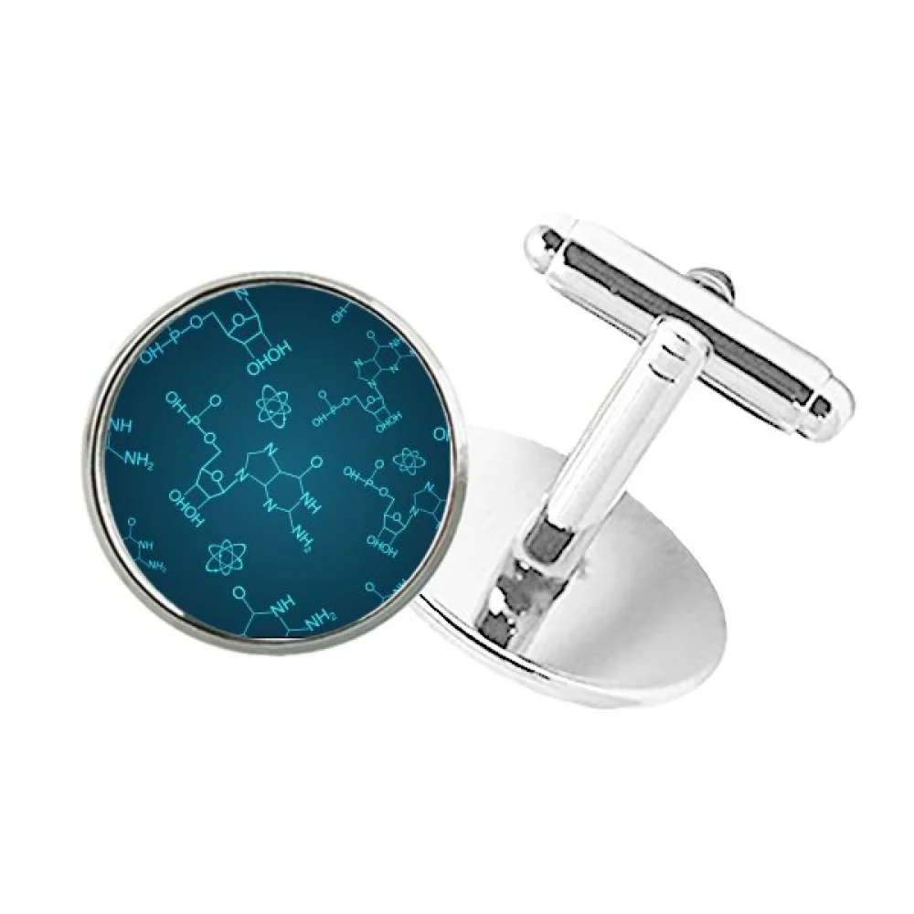 Круглые запонки-пуговицы с синей молекулярной структурой |