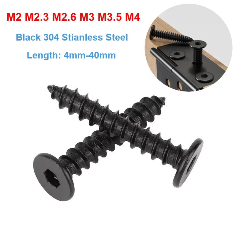 

Саморезы по дереву из нержавеющей стали 304, черные, M2-M4, 4-40 мм