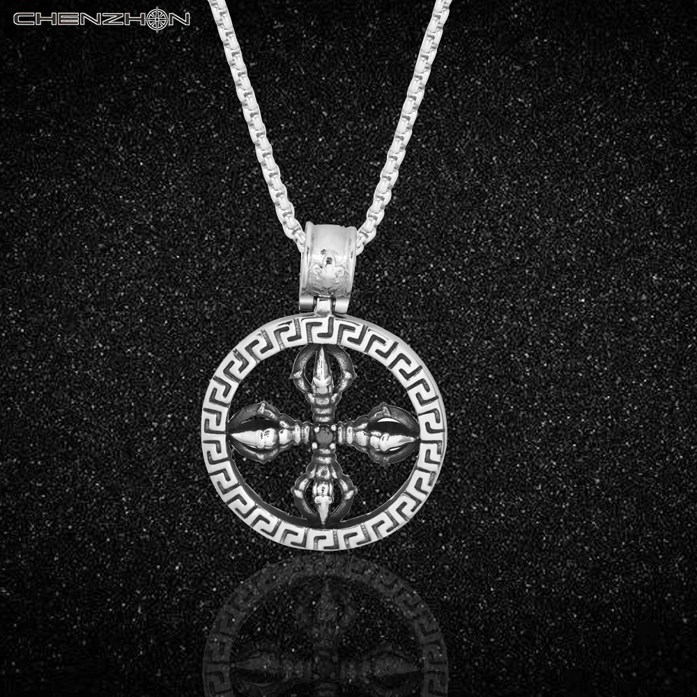

CHENZHON Stainless Steel Retro Vajra Pestle Prayer Amulet Pendant Necklace For Men And Women Fashion Jewelry