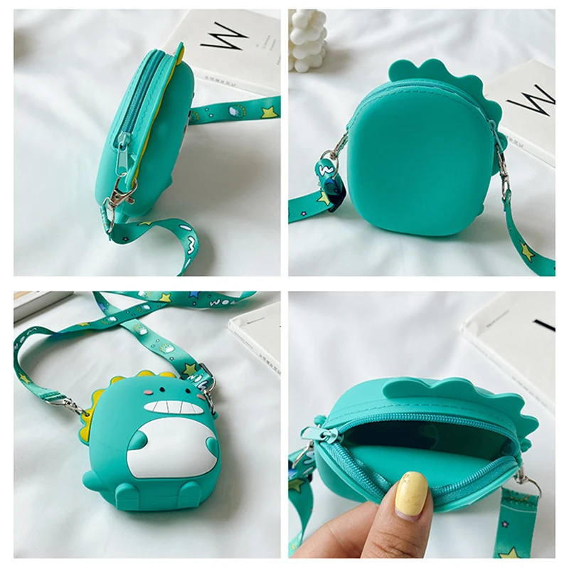 Kids Backpacks for Girls Messenger Mini Silicone Shoulder Bag Green Pink Lovely Dinosaur Children's Backpack