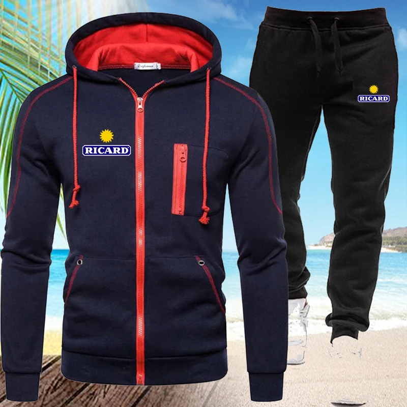 

Men's Tracksuit Casual Jogging Suit Outdoor Set Zipper Hoodies + Black Sweatpant 2pcs 2023 Spring Fashion New Streetwear