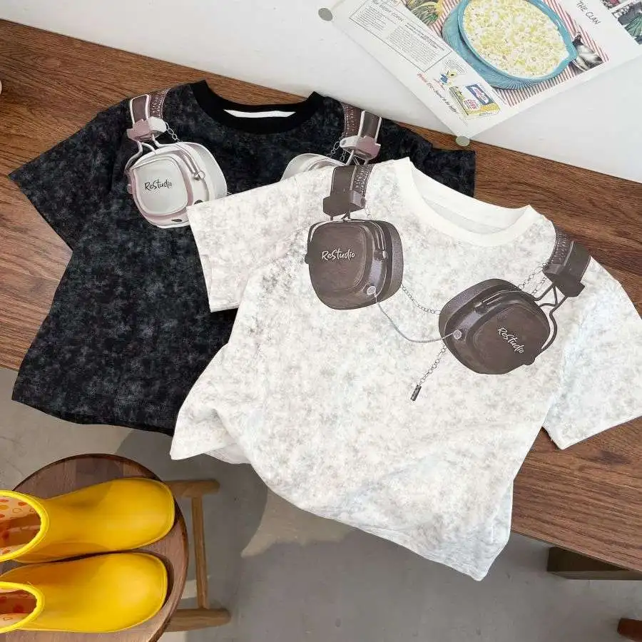 

2023 Summer New Children's T-shirt Fashion Loose fitting Boys' Clothing Outdoor Casual Korean Style Baby 2 to 14 Years Old