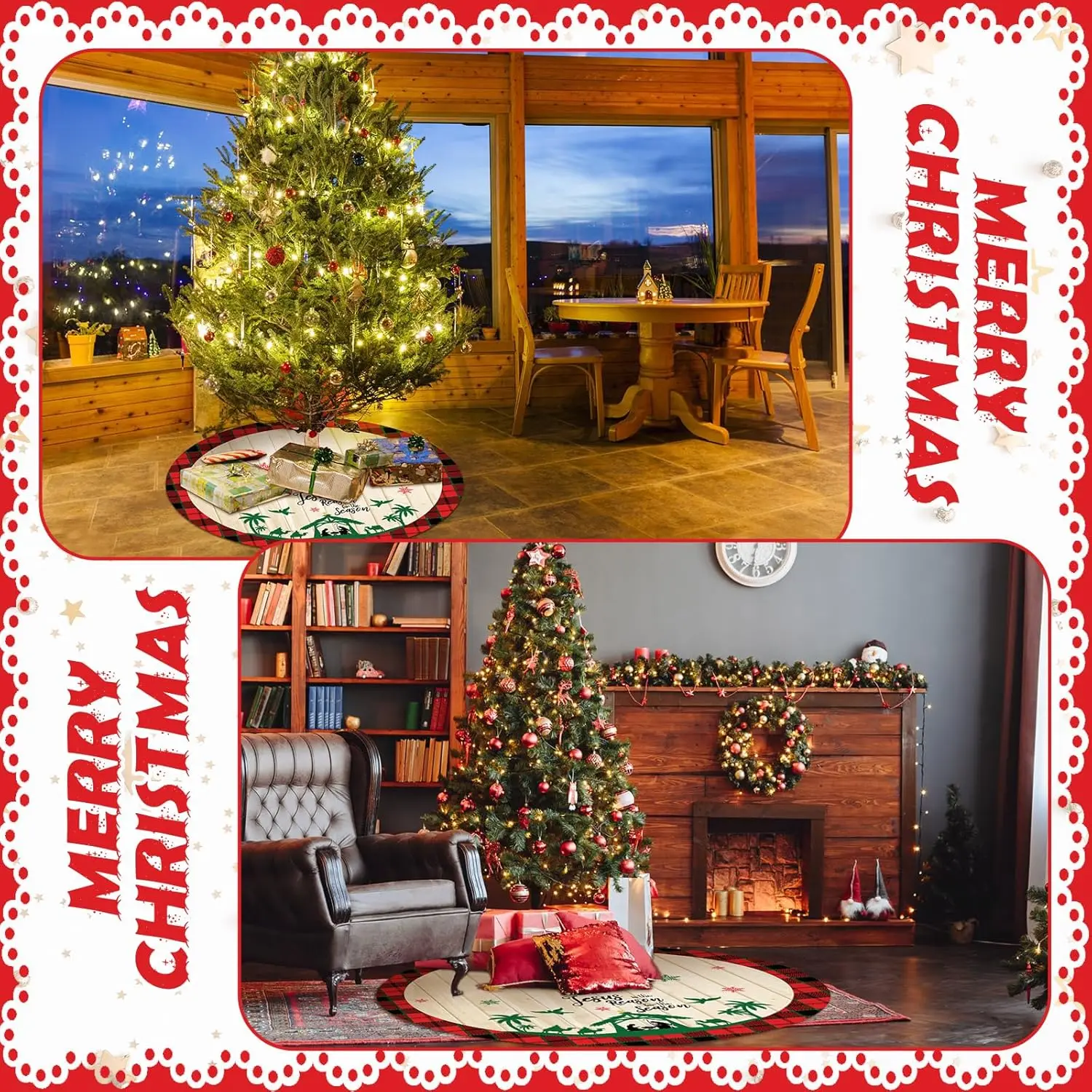 Юбка на рождественскую елку 48 дюймов красно-черная клетчатая юбка в виде дерева