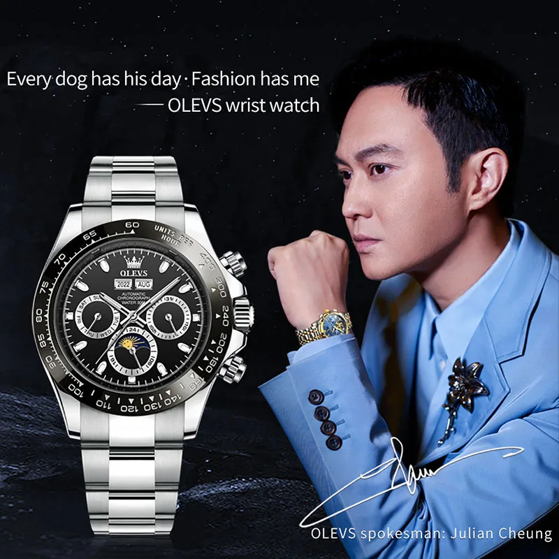 OLEVS Mens Automatic Mechanical Watch 2023 New Multifunctional Fashion Panda Dial Luminous Waterproof Clock Watch Men Shockproof enlarge