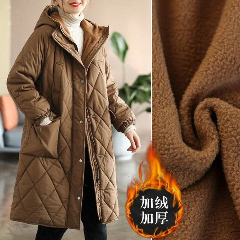 Women's Casual Lingge Collar Padded Oversized Parka 2022 Winter New Korean Style Thin Padded Jacket Long Coat Chic Jacket Ins
