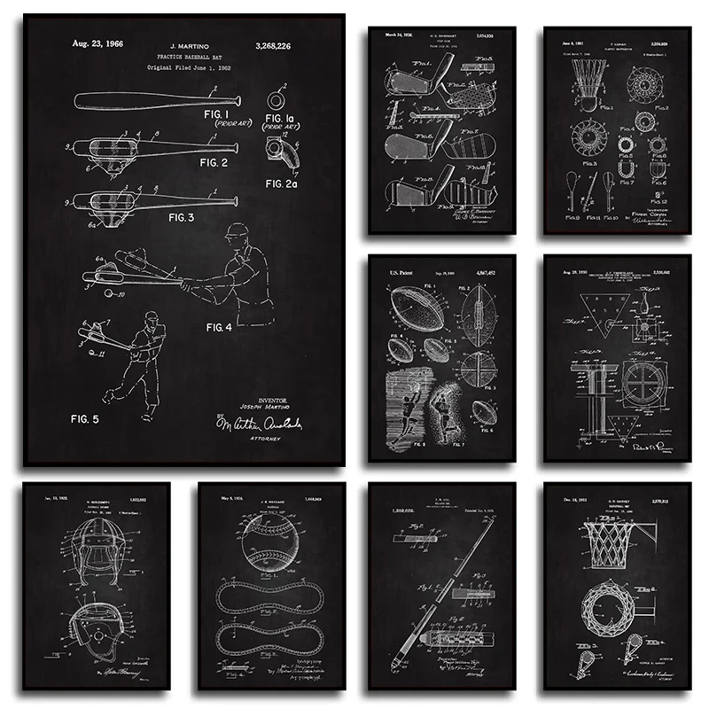 Винтажные запатентованные спортивные плакаты бейсбольные воланчики боксерские