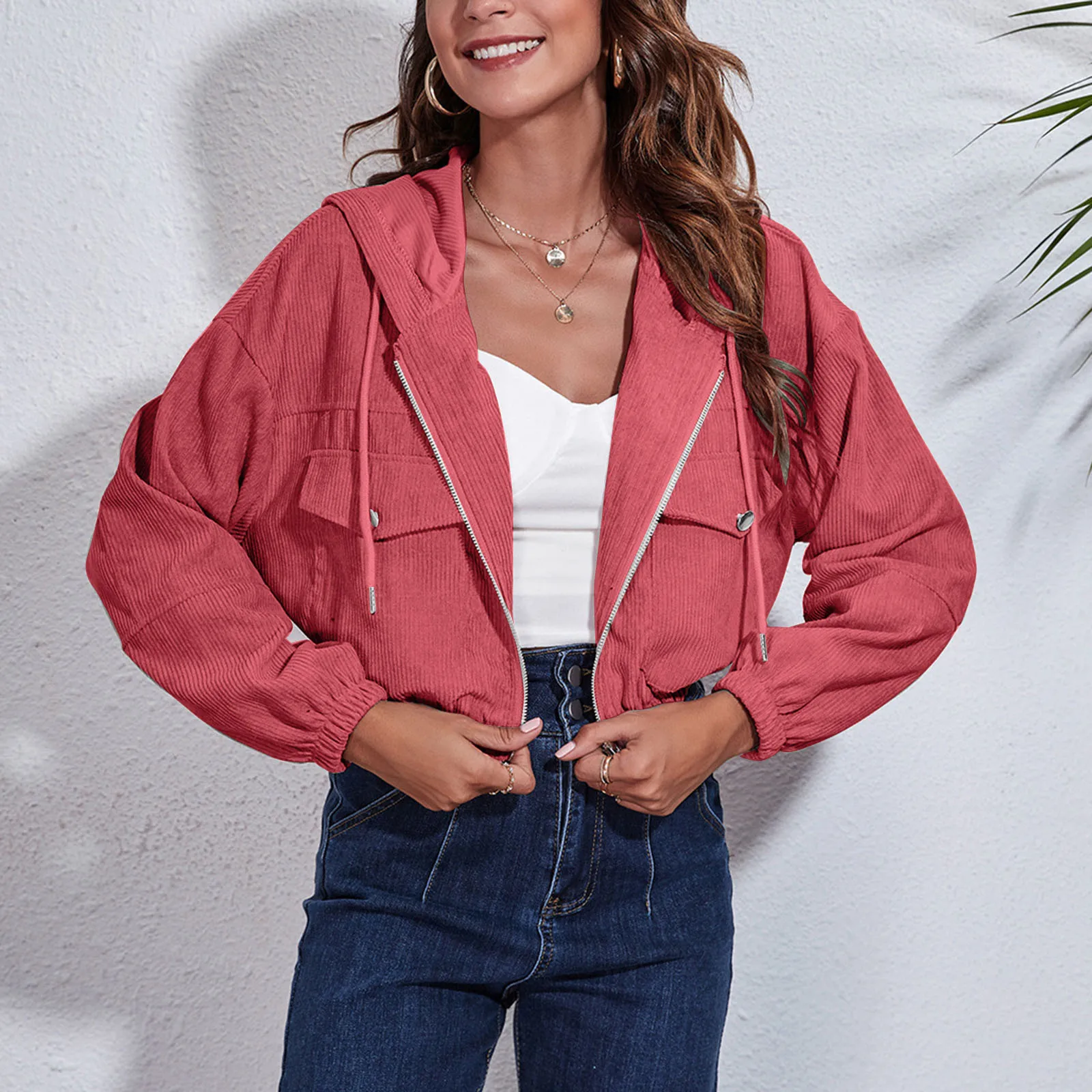 

Womens Long down Jacket with Hood Womens Fashion Corduroy Hooded Jacket Autumn Winter Loose Drop Shoulder Long Bubble Vest