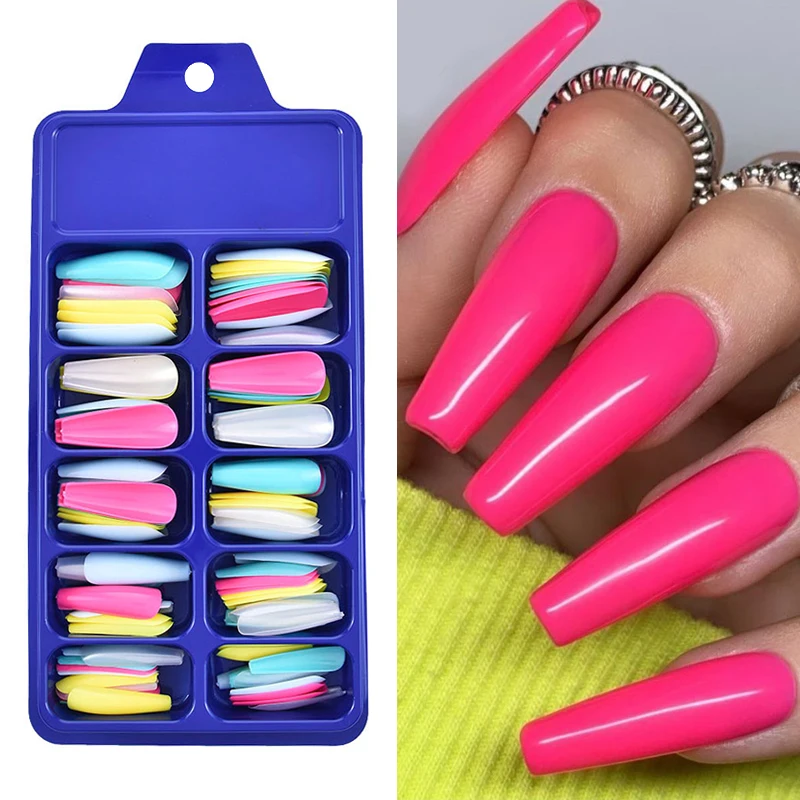 100 шт./кор. накладные ногти карамельного цвета длинные балерины сделай сам с