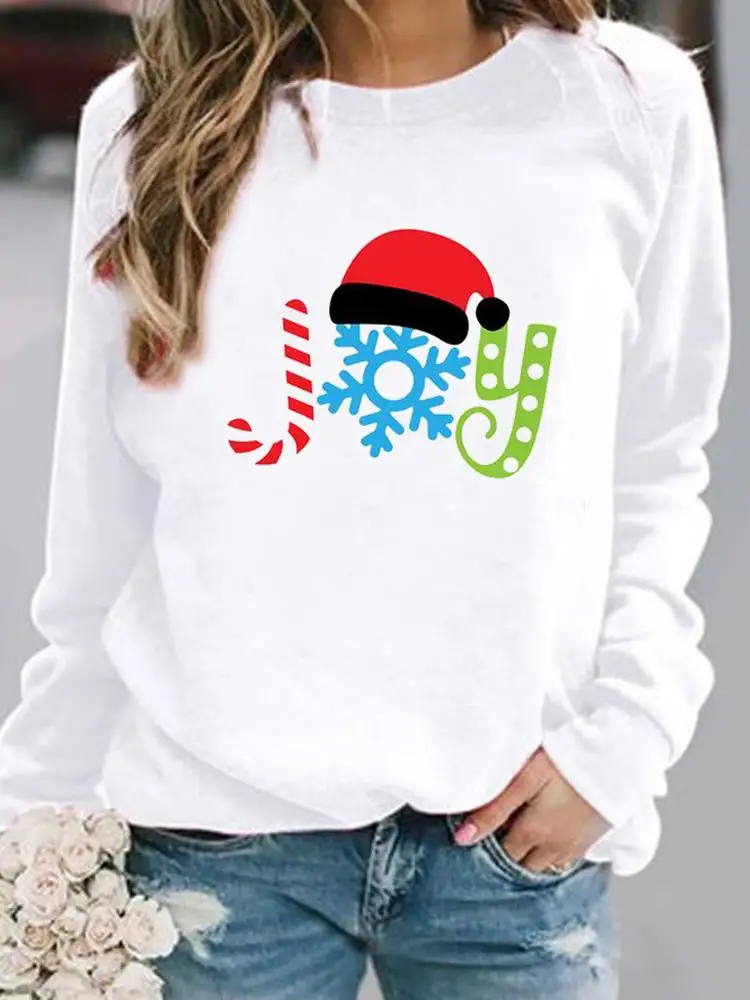 

Women Hoodies Print Woman Graphic Sweatshirts Merry Christmas Fashion Festival Casual Female Pullovers Letter Snowflake 90s