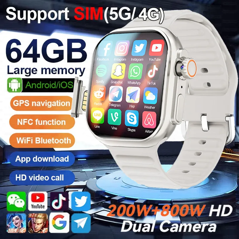 Новые Android GPS SmartWatch Storage HD Двойная камера NFC Водонепроницаемые Смарт-часы 4GSIM Card Global