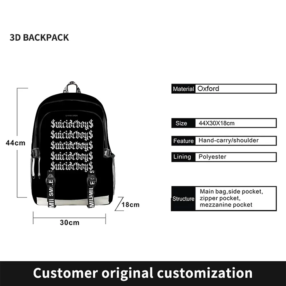 Новое поступление 2022 школьный рюкзак из ткани Оксфорд $ uicideboy Merch Детская сумка