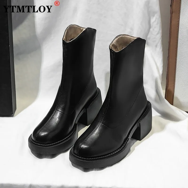 

Новинка, Брендовые женские осенне-зимние теплые сексуальные туфли на высоком каблуке и платформе, черные женские туфли на молнии, Женская о...