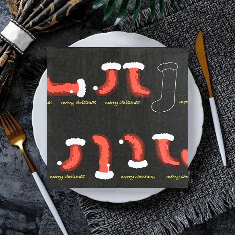 20 шт./пакет бумажные салфетки с рождественскими чулками рождественские для