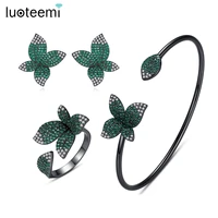 luoteemi lucky clovers jewelry sets for women necklace and earing and bangle green cubic zirconia luxury sets friends gifts