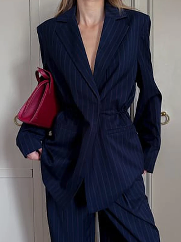 Женская винтажная куртка в полоску повседневная на пуговицах с отложным