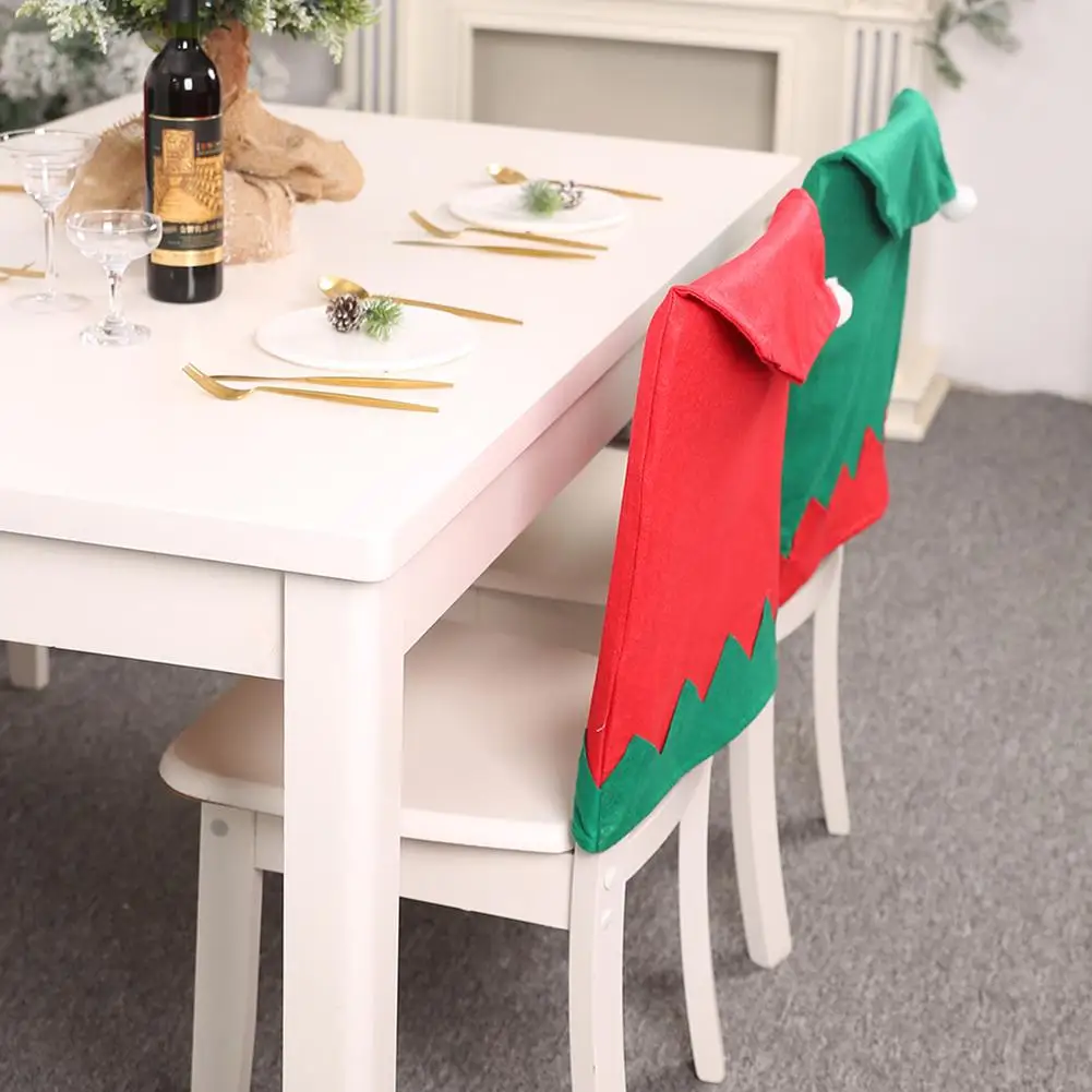 

Christmas Chair Back Cover Creative Personality Tailoring Pure Color Nonwoven Elf Hat Chair Cover Xmas Table Decoration