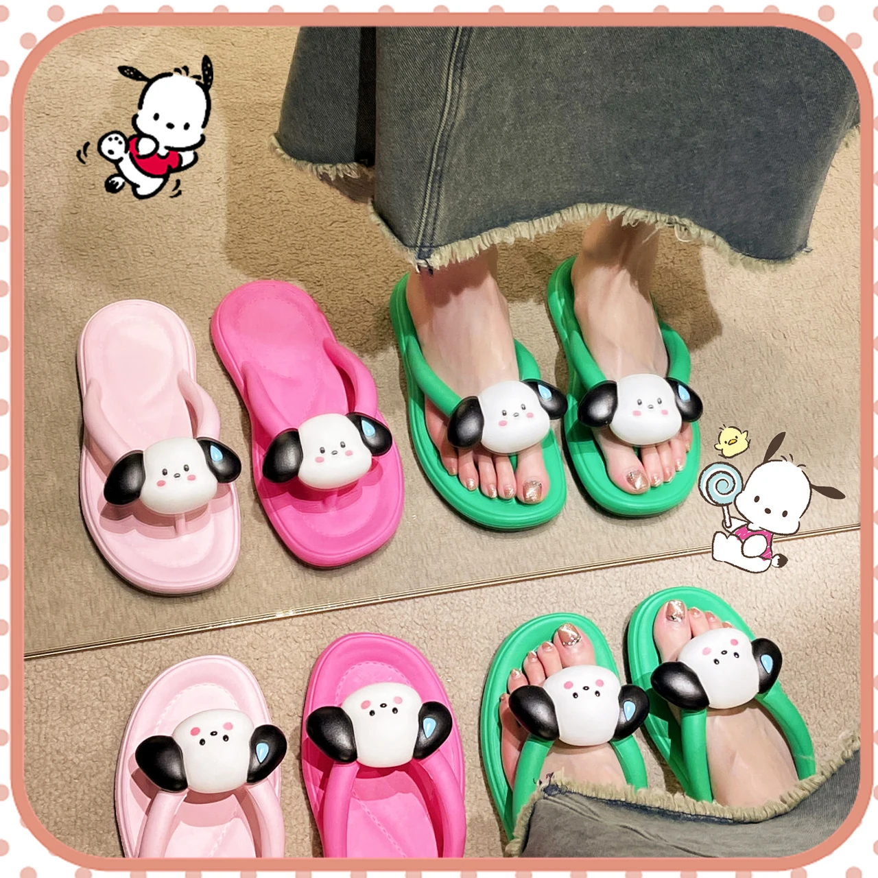

Pochacco Slippers Kawaii Summer Flip-Flops Soft Non-Slip Lovely Stylish Anime Sanrioed Cartoon Sandals Cute Girls Gifts Shoes