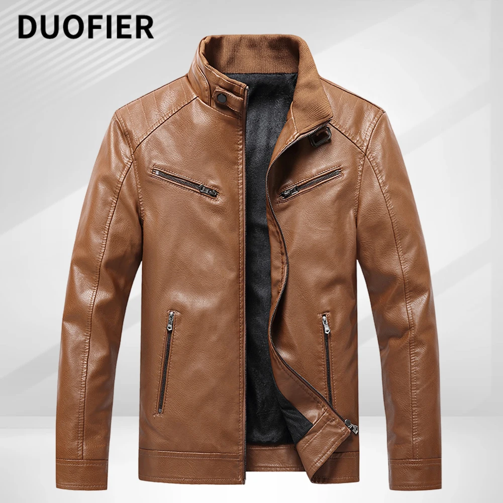 

Куртка мужская кожаная на молнии, классический пиджак с воротником-стойкой, модный тренд, мотоциклетные куртки, приталенная однотонная одежда