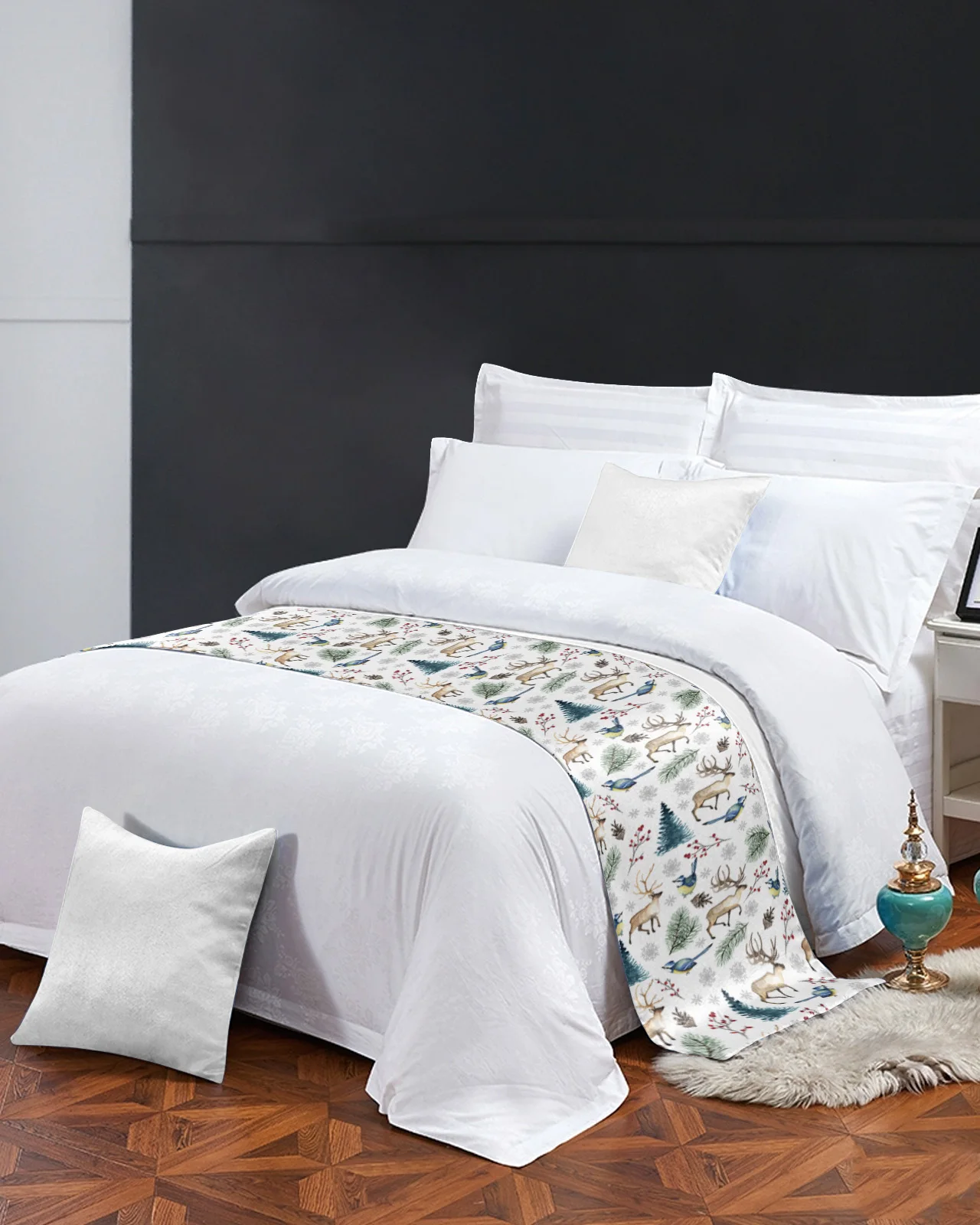 Рождественская подстилка для кровати в виде снежинки лося ягод птицы украшение